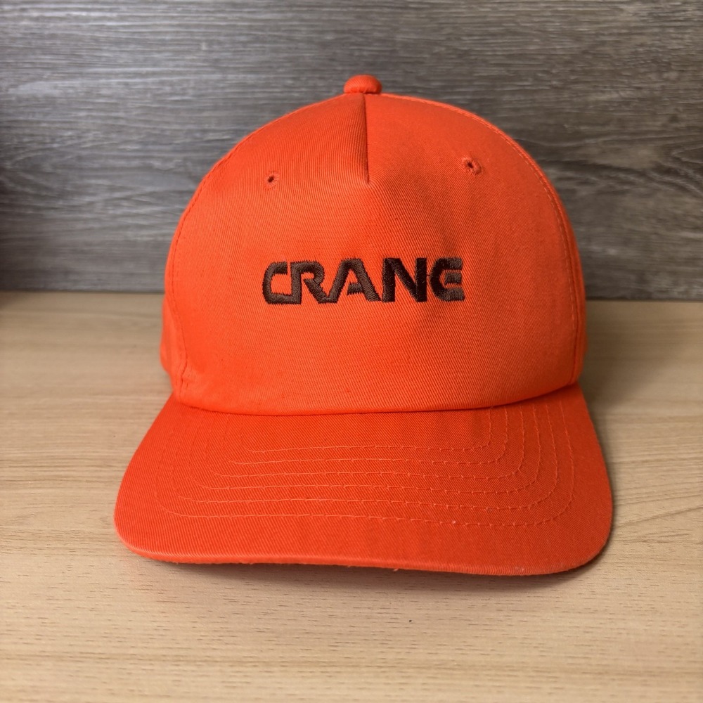 Vintage Crane Hat Cap Snapback Orange Embroidered Cotton Safety Promo Adjustable